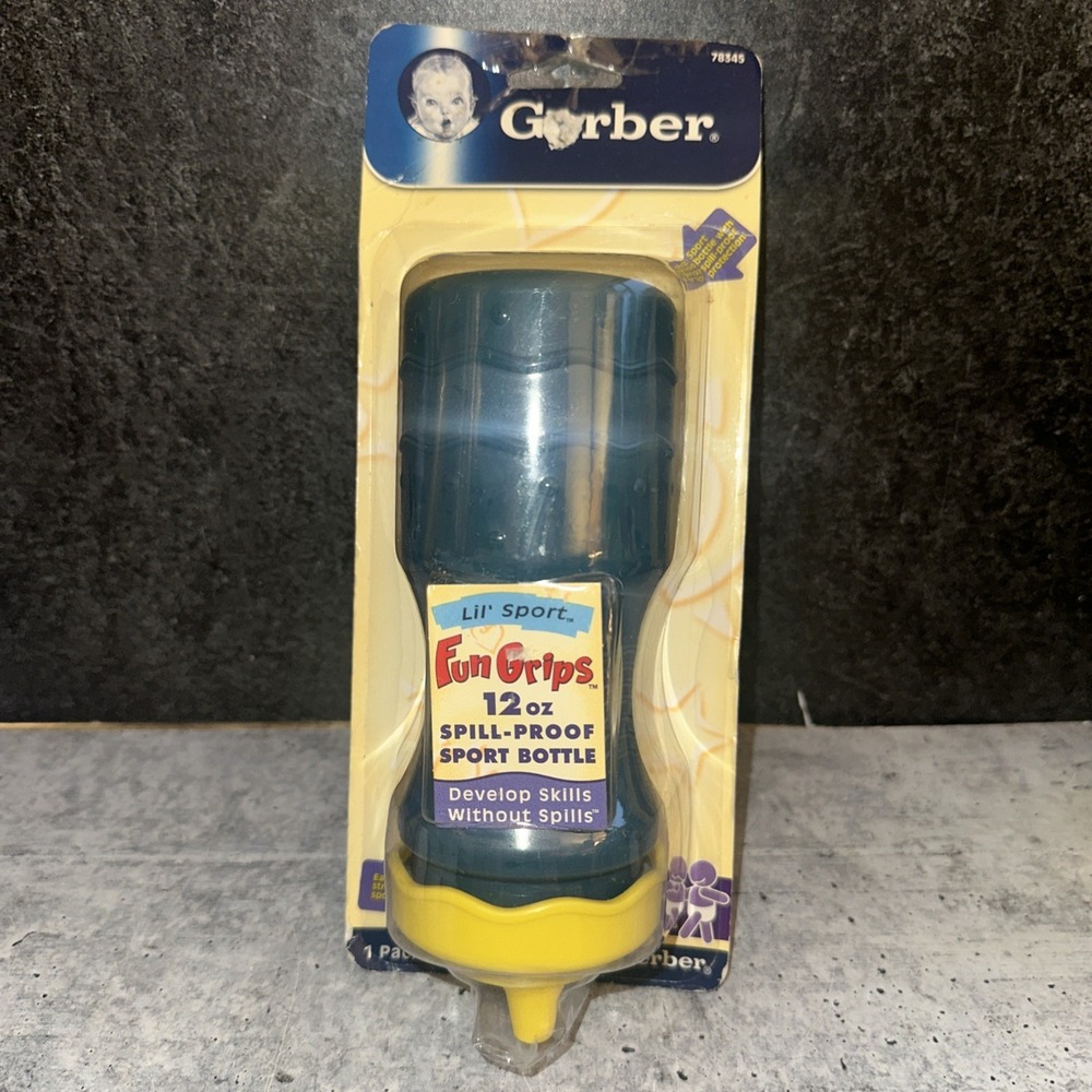 Vintage Gerber Lil Sport Sippy Cup Blue with Plastic Lid Yellow ~7"tall Y2K